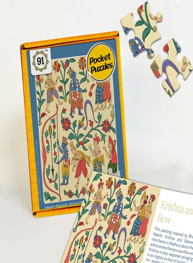 91Knots - Krishna with Devotees Wooden Jigsaw Puzzle (140 Pieces) for Adults & Kids 5+ | Beautiful Indian Artwork Puzzle | Pocket Brain Teaser Game | Educational Art Puzzle | Gift for All Occasions - Image 1